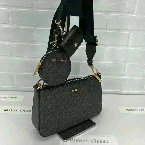 Michael Kors crossbody tech attach adjustable strap Coin Purse Airpod case Black - Picture 2 of 9